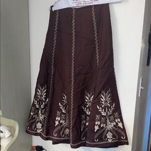 Embroidered Brown A-Line Maxi Skirt - Unbranded